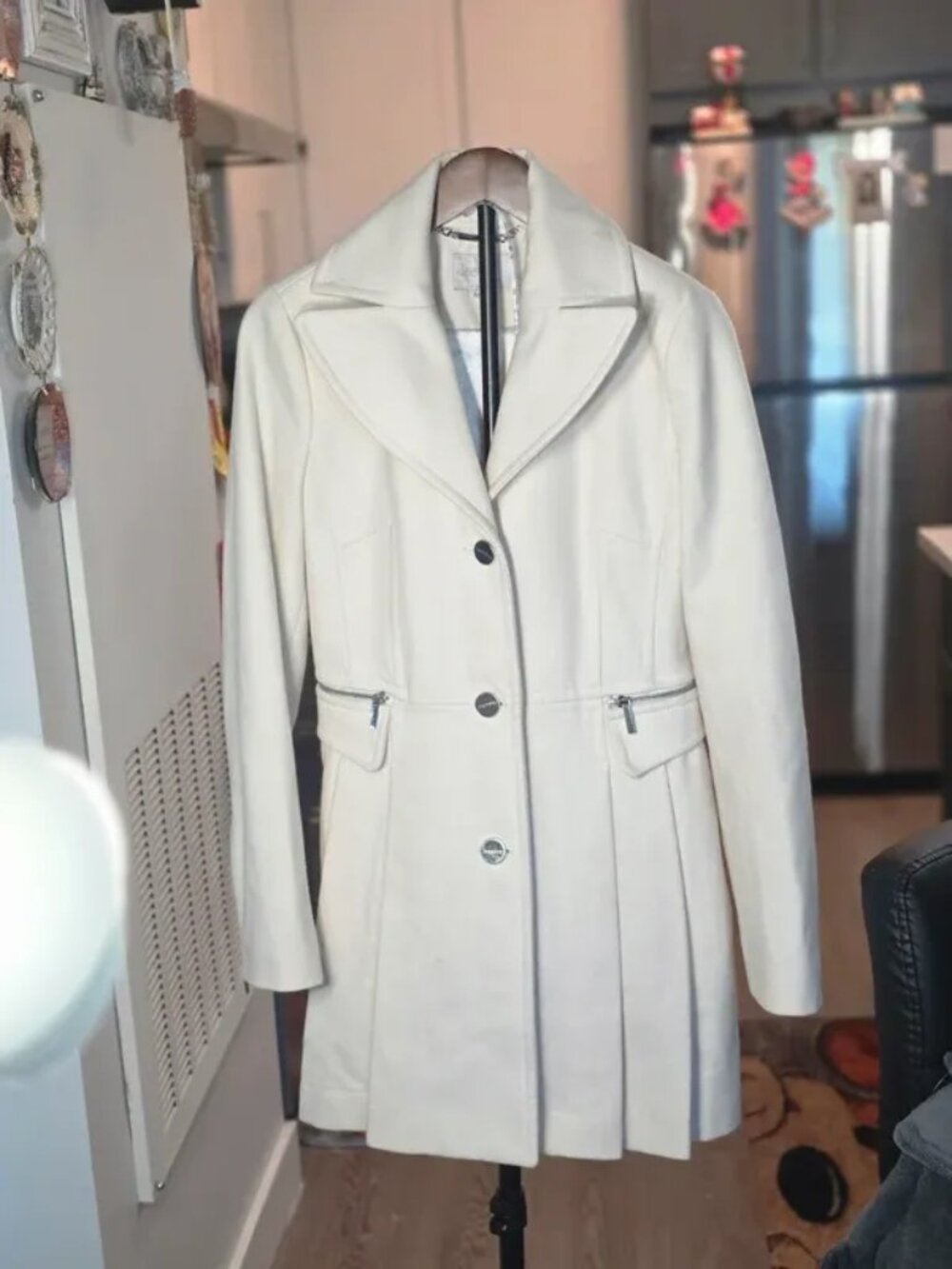Wool blend coat, Laundry by Shelli Segal, cream/off-white button-front style
